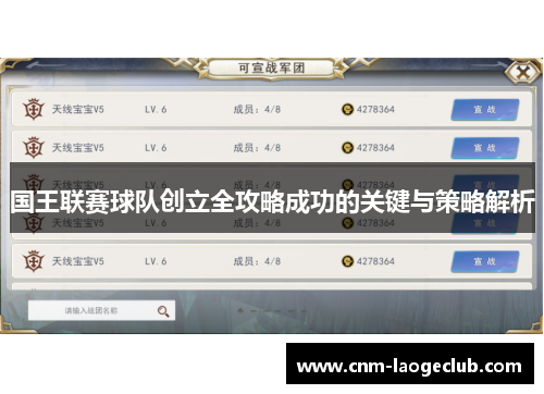 国王联赛球队创立全攻略成功的关键与策略解析