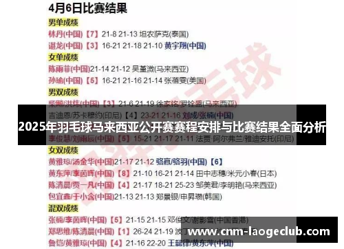 2025年羽毛球马来西亚公开赛赛程安排与比赛结果全面分析