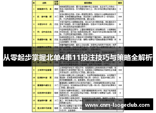 从零起步掌握北单4串11投注技巧与策略全解析